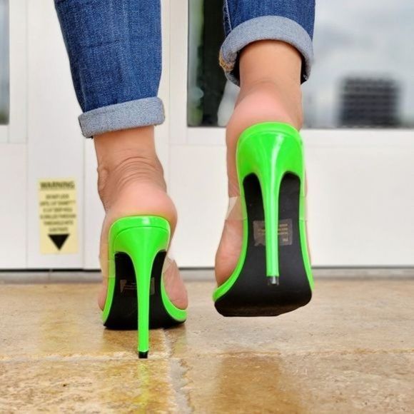 Women's Green Rhinestone Accent Slip On High Heels - Picture 5 of 5